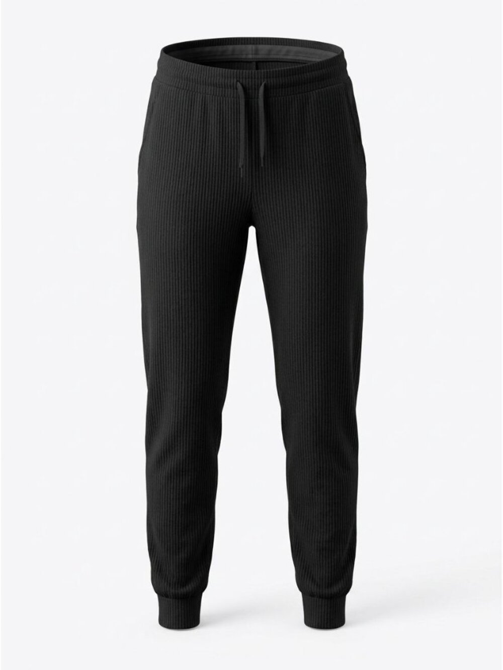 White Mark Drawstring Ribbed Joggers Sz 1X Black Pull On Stretch Casual Comfy